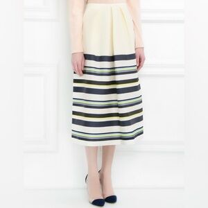 Jil Sander Cotton Midi Skirt Striped Cream Navy Made in Italy size 36 (Us 6)